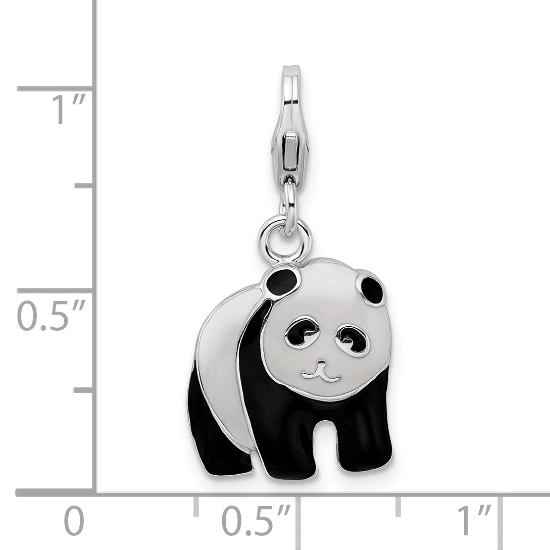 Sterling Silver Amore La Vita Rhodium-Plated Polished Enameled Panda Bear Charm With Fancy Lobster Clasp