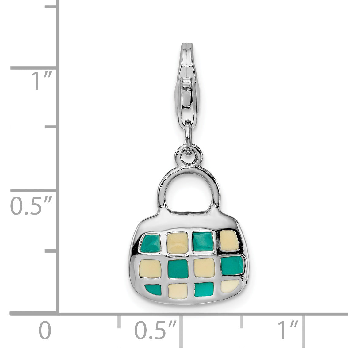 Sterling Silver Amore La Vita Rhodium-Plated Polished 3-D Enameled Purse Charm With Fancy Lobster Clasp