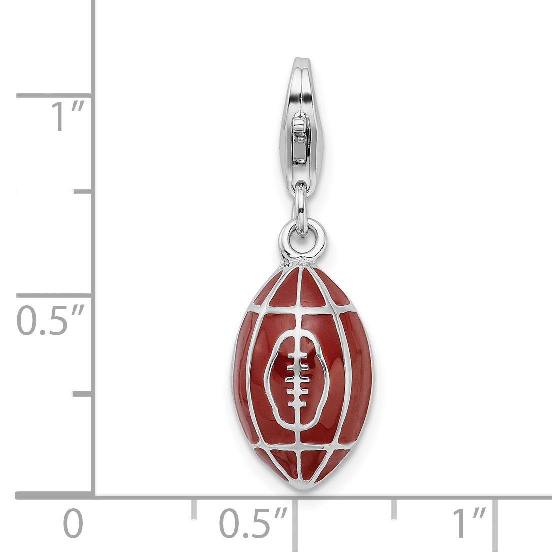 Sterling Silver Amore La Vita Rhodium-Plated Polished 3-D Enameled Football Charm With Fancy Lobster Clasp