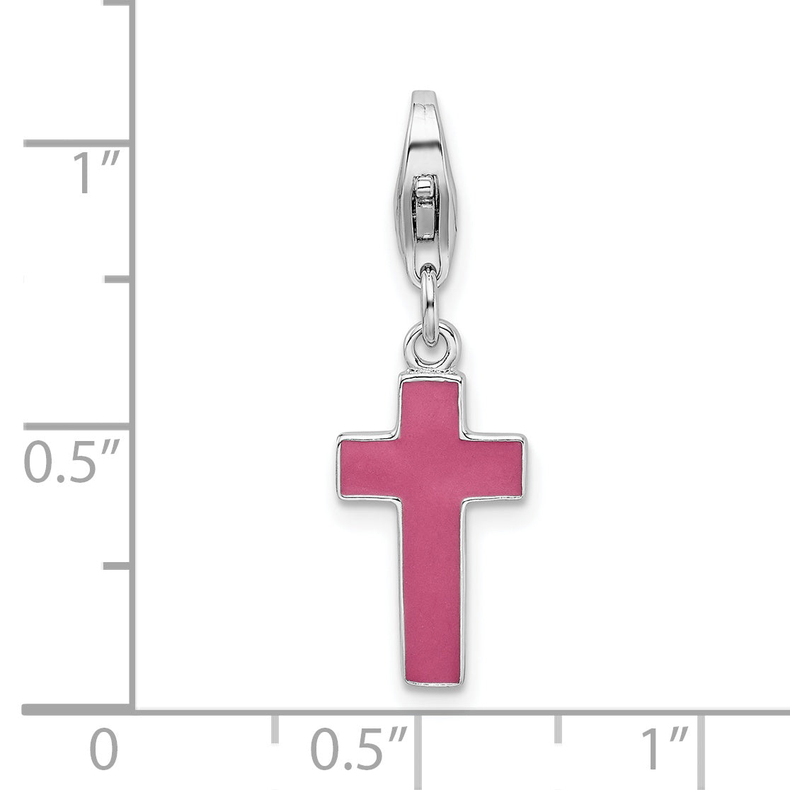 Sterling Silver Amore La Vita Rhodium-Plated Polished Enameled Cross Charm With Fancy Lobster Clasp