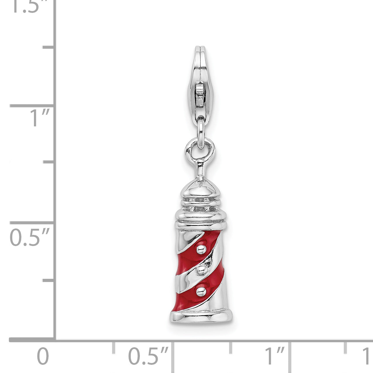 Sterling Silver Amore La Vita Rhodium-Plated Polished 3-D Enameled Lighthouse Charm With Fancy Lobster Clasp