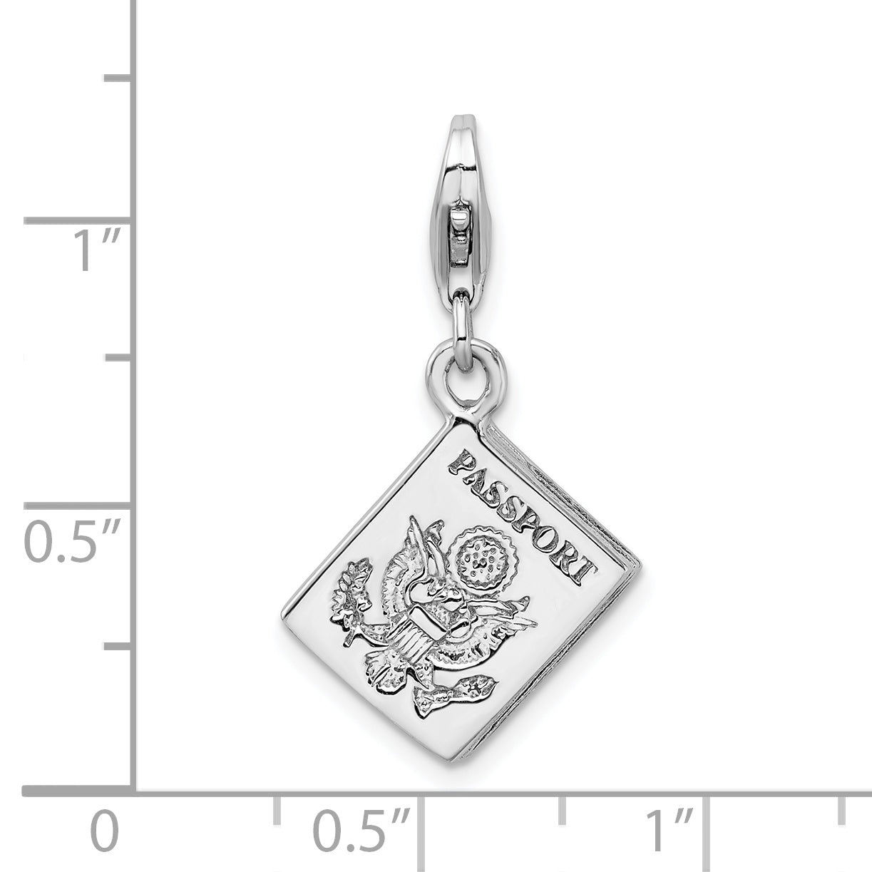 Sterling Silver Amore La Vita Rhodium-Plated Polished 3-D Passport Charm With Fancy Lobster Clasp
