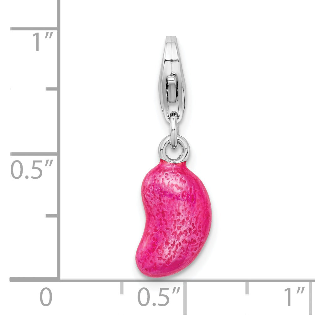Sterling Silver Amore La Vita Rhodium-Plated Polished 3-D Enameled Pink Jelly Bean Charm With Fancy Lobster Clasp