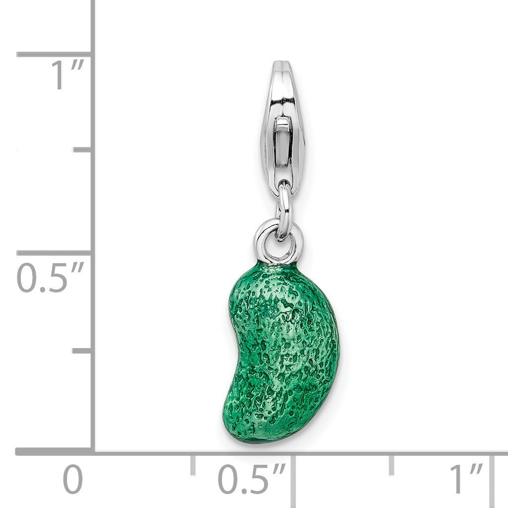 Sterling Silver Amore La Vita Rhodium-Plated Polished 3-D Enameled Green Jelly Bean Charm With Fancy Lobster Clasp