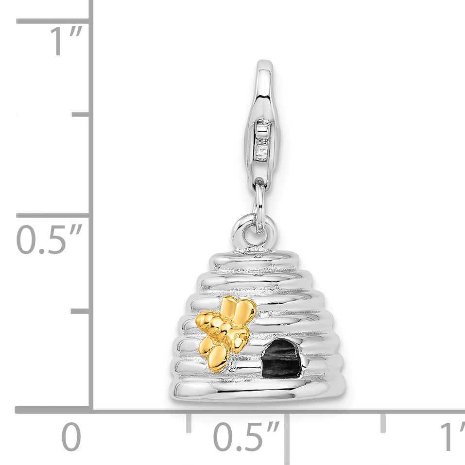 Sterling Silver Amore La Vita Rhodium-Plated And Gold-Plated Polished 3-D Beehive Charm With Fancy Lobster Clasp