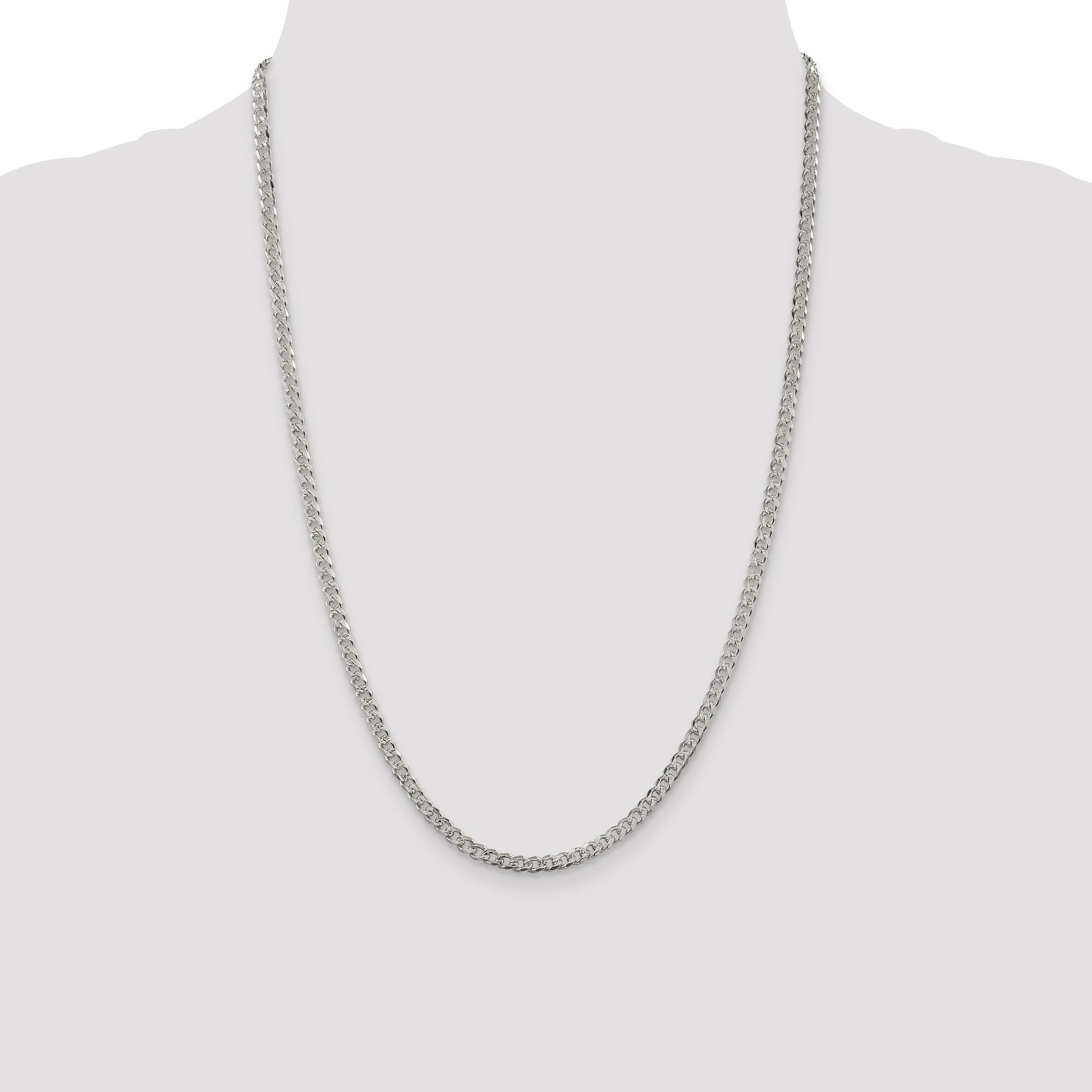 24 Inch Sterling Silver 3.8mm Pav Curb Chain Necklace