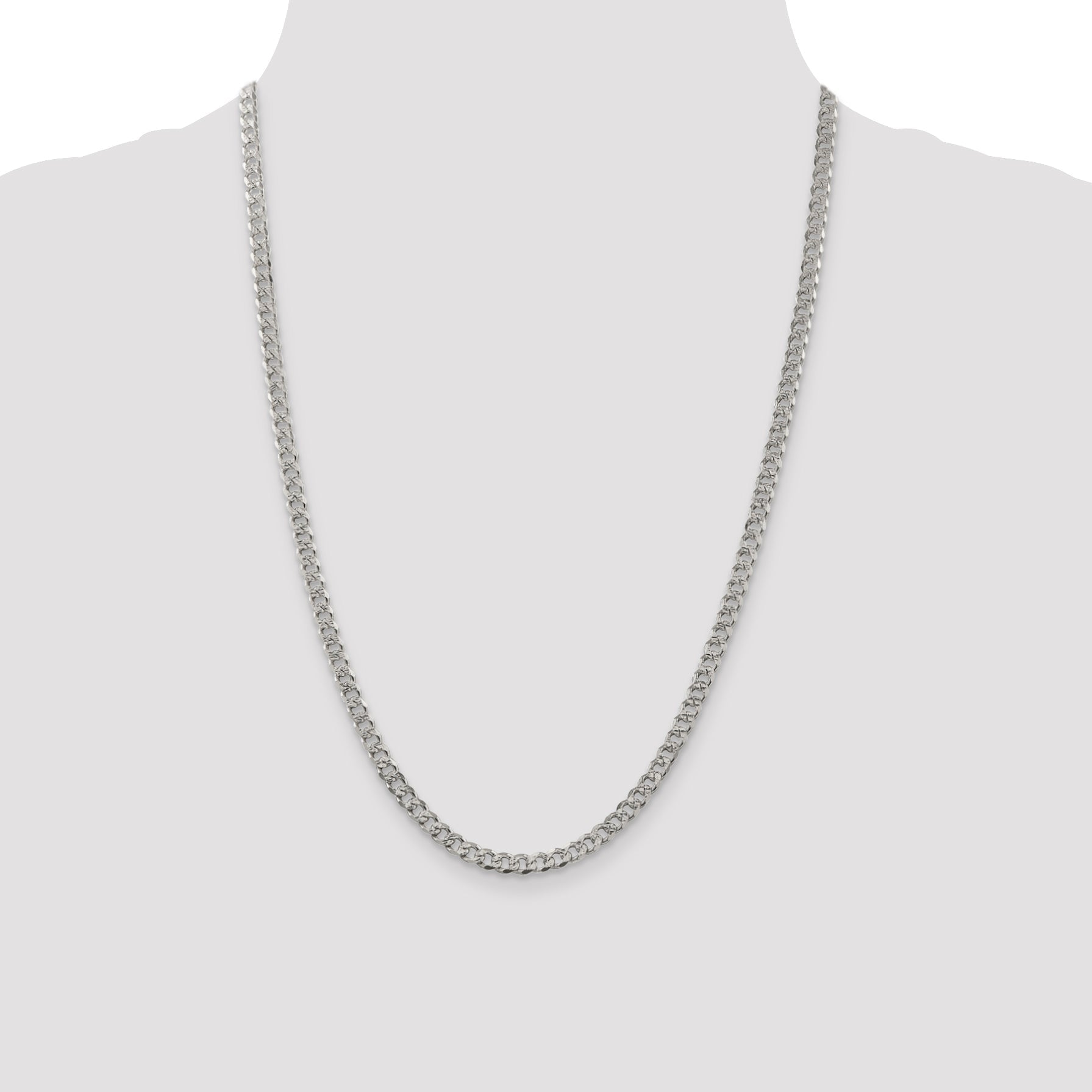 24 Inch Sterling Silver 4.5mm Pav Curb Chain Necklace
