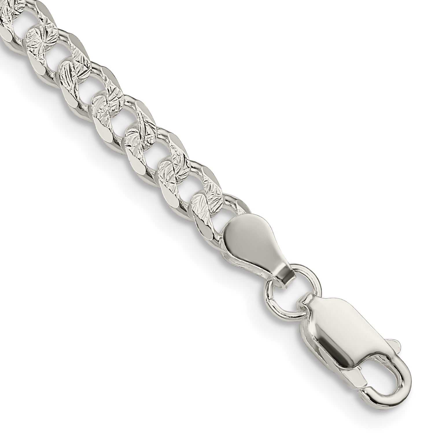 8 Inch Sterling Silver 4.5mm Pav Curb Chain Bracelet