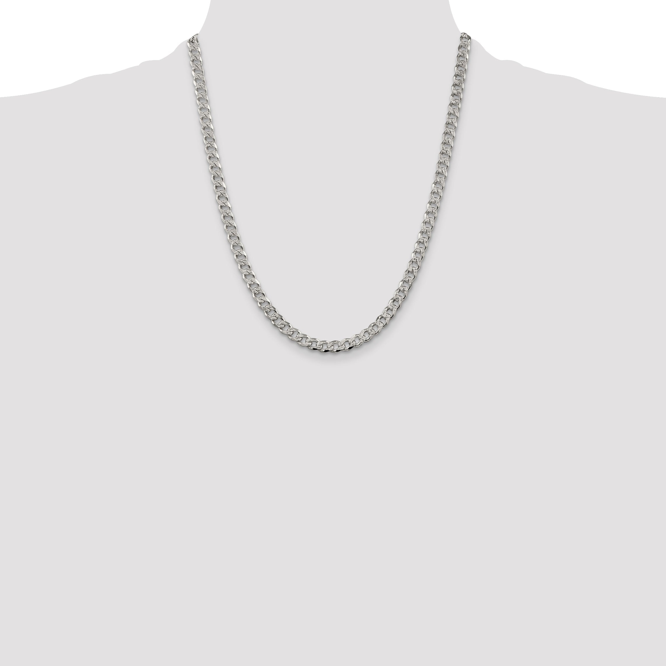 22 Inch Sterling Silver 5.5mm Pav Curb Chain Necklace