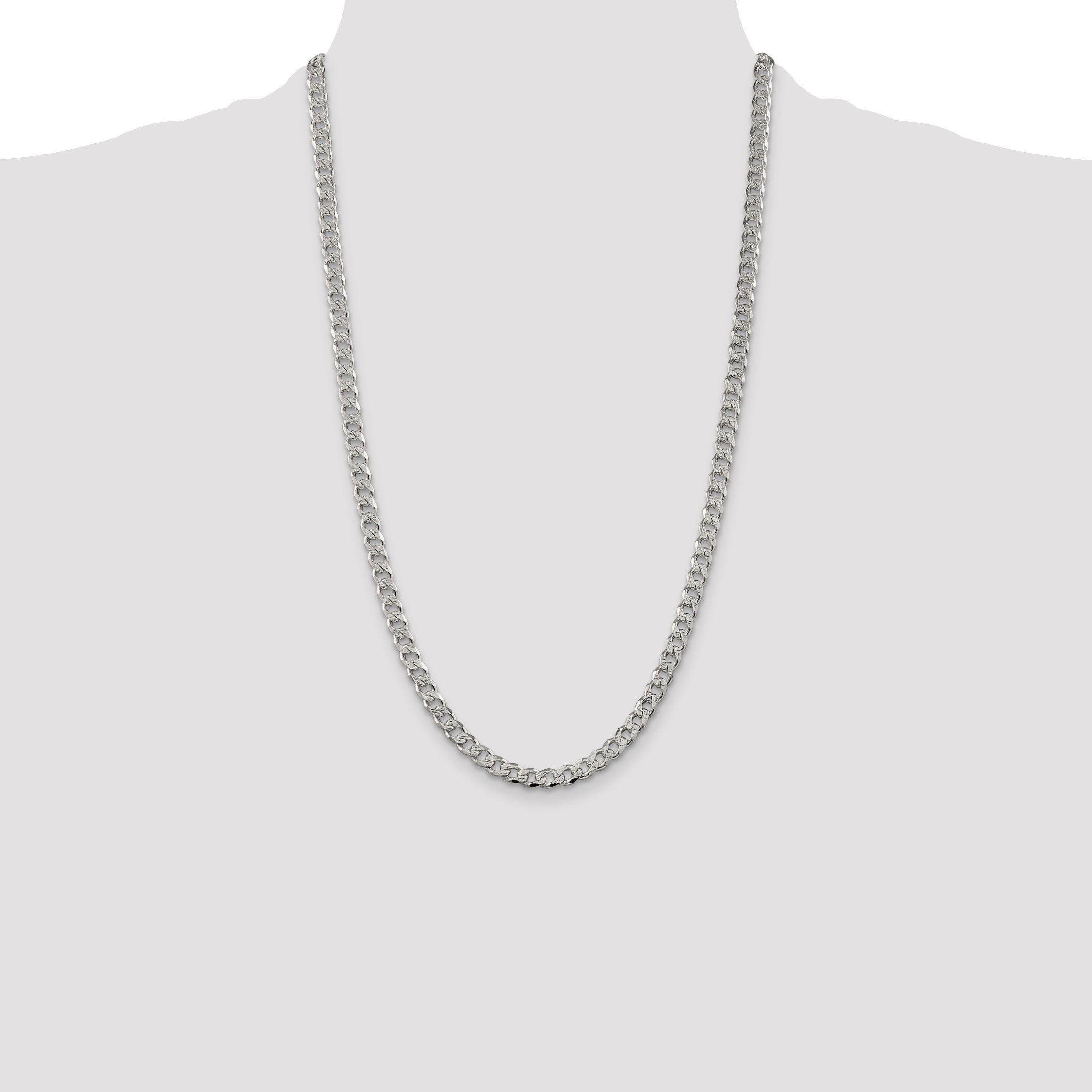26 Inch Sterling Silver 5.5mm Pav Curb Chain Necklace