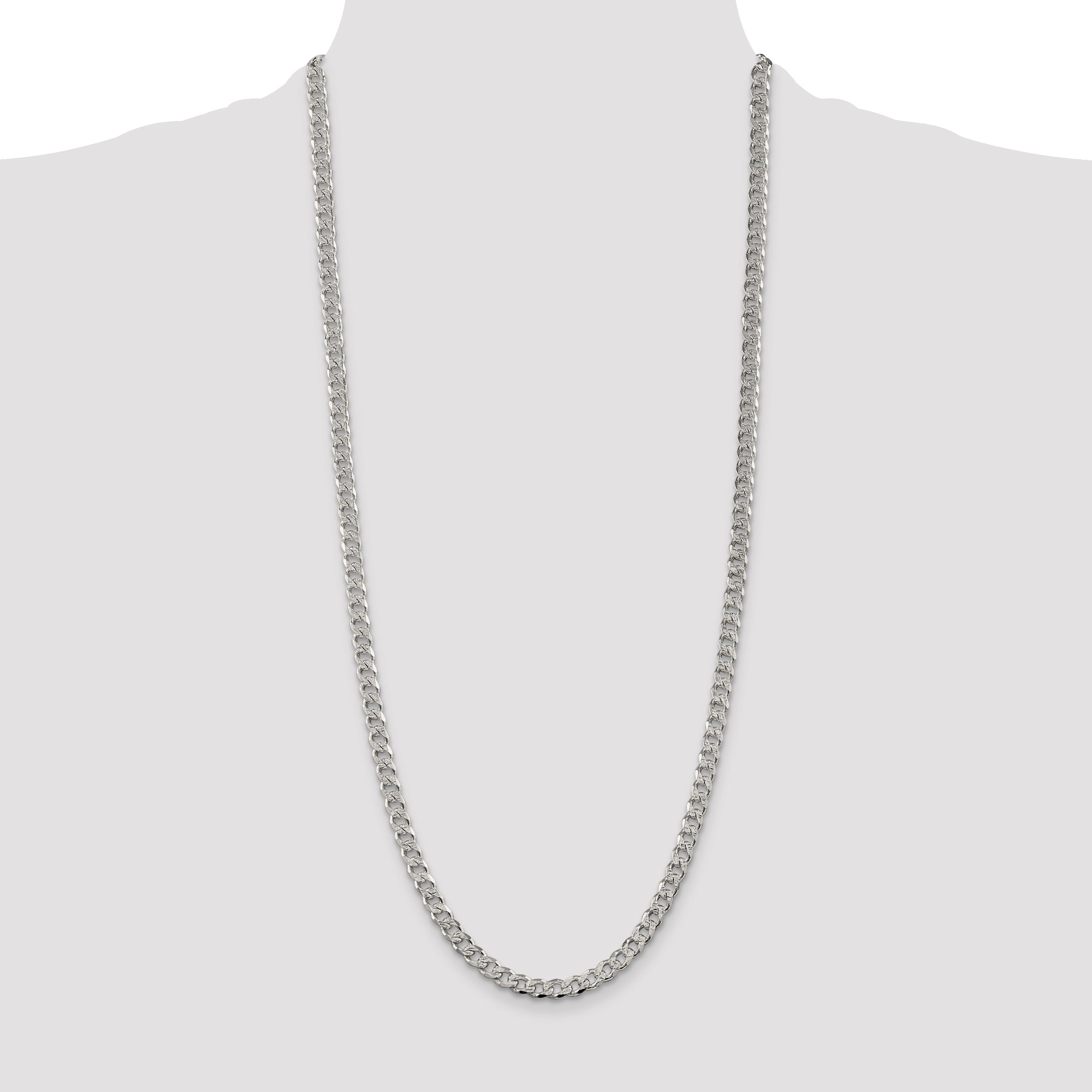 30 Inch Sterling Silver 5.5mm Pave Curb Chain Necklace