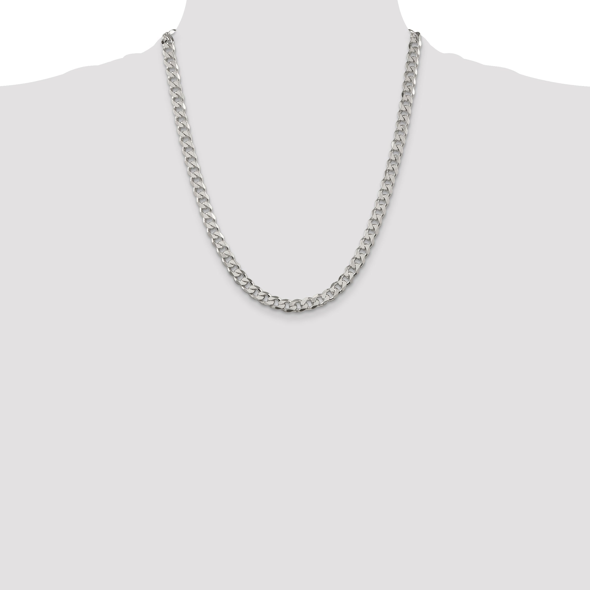 22 Inch Sterling Silver 7mm Pav Curb Chain Necklace