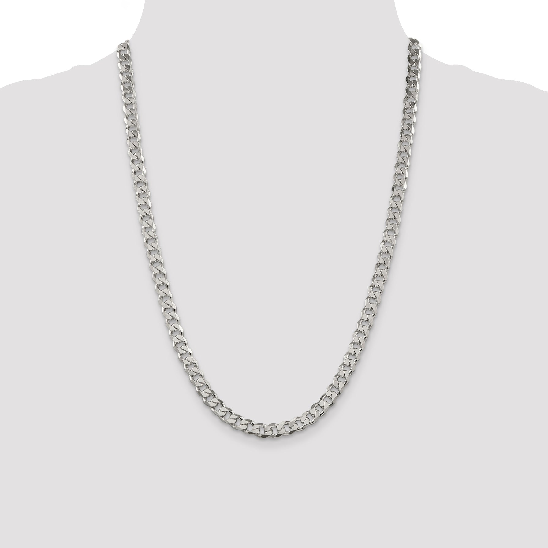 24 Inch Sterling Silver 7mm Pav Curb Chain Necklace