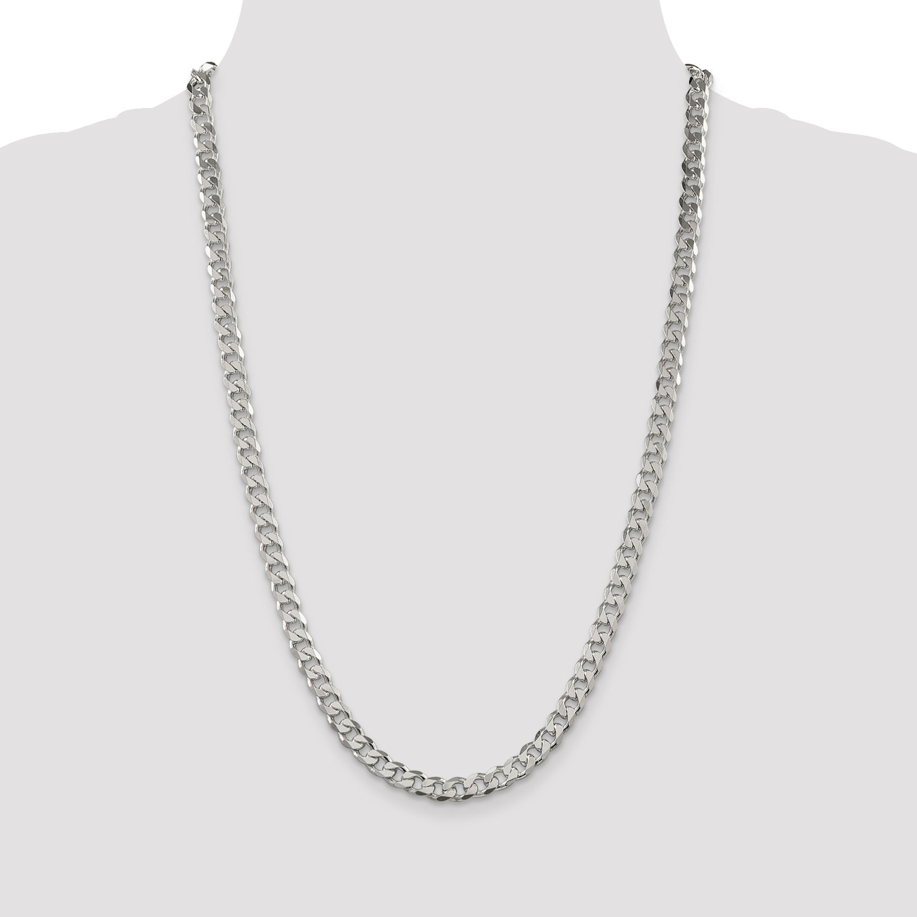 26 Inch Sterling Silver 7mm Pav Curb Chain Necklace