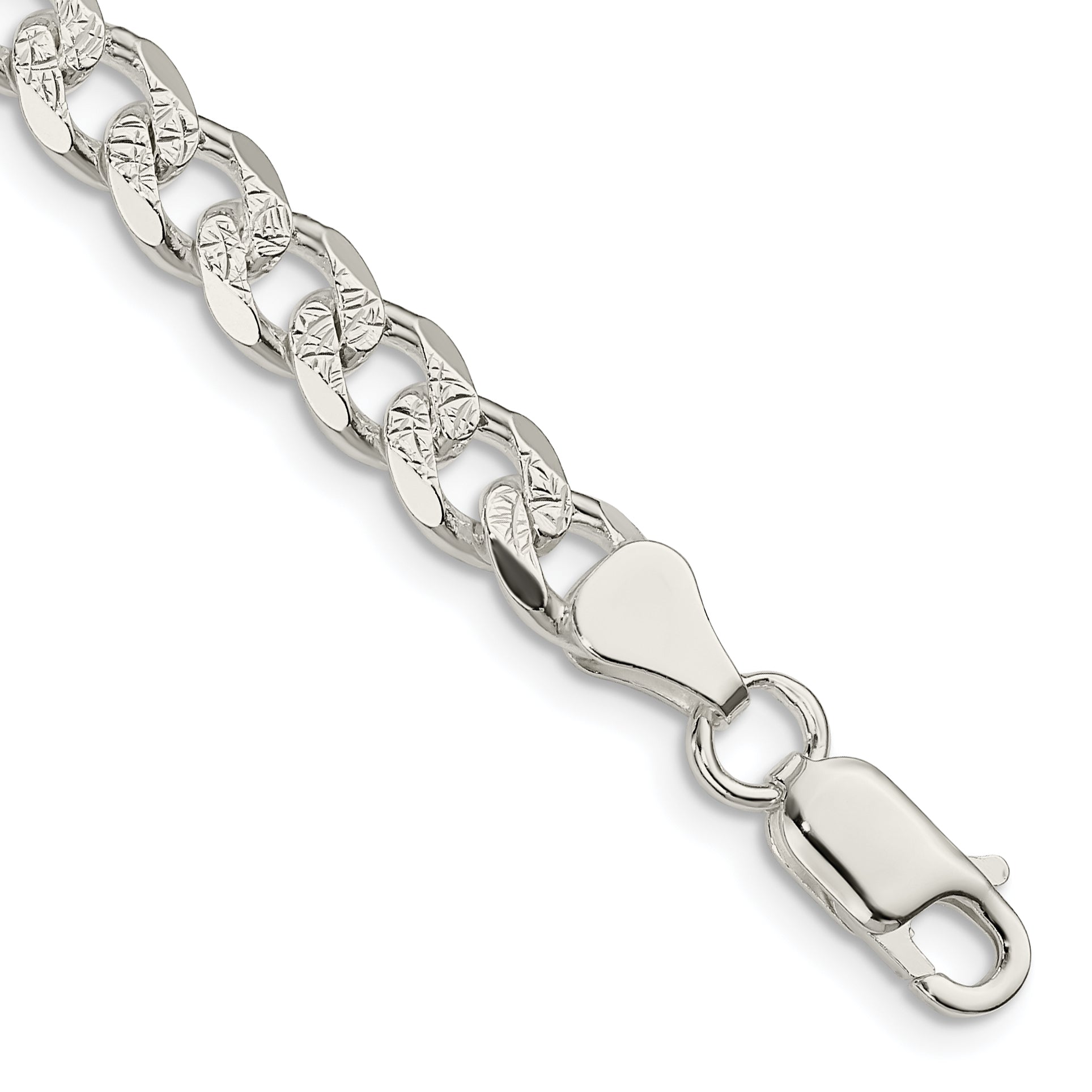 9 Inch Sterling Silver 7mm Pave Curb Chain Bracelet
