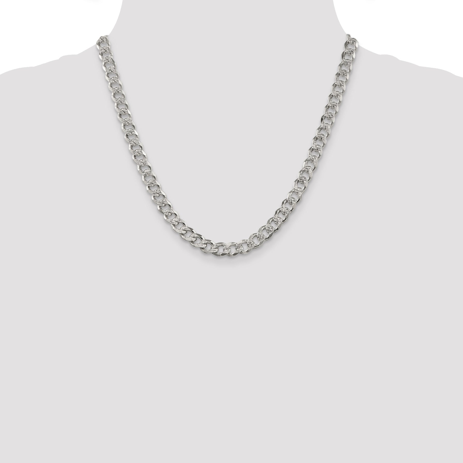 20 Inch Sterling Silver 7.5mm Pav Curb Chain Necklace