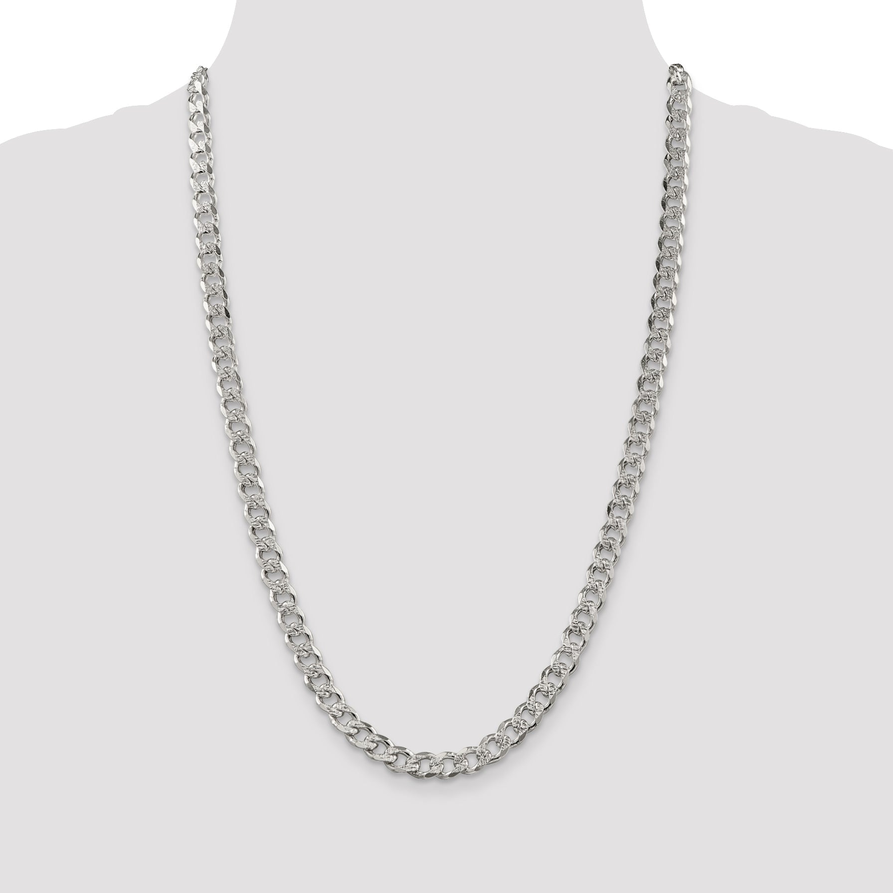 26 Inch Sterling Silver 7.5mm Pav Curb Chain Necklace