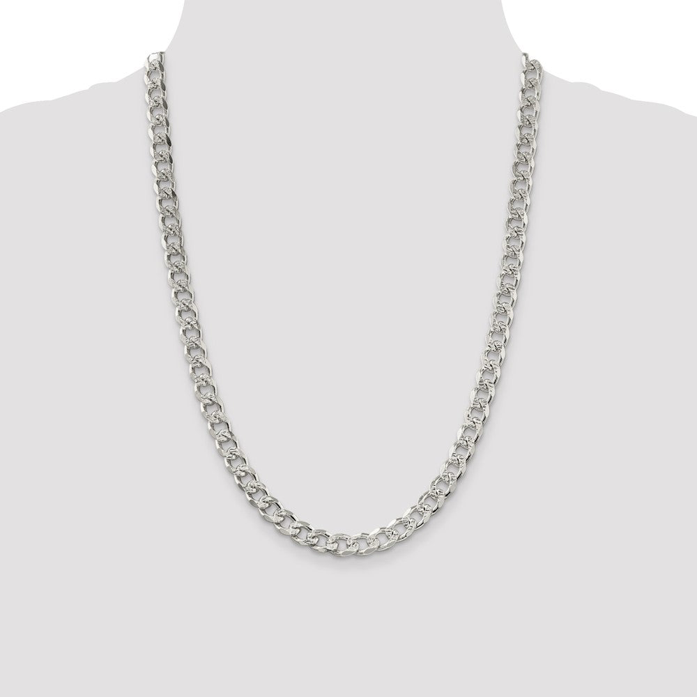 24 Inch Sterling Silver 8.3mm Pav Curb Chain Necklace