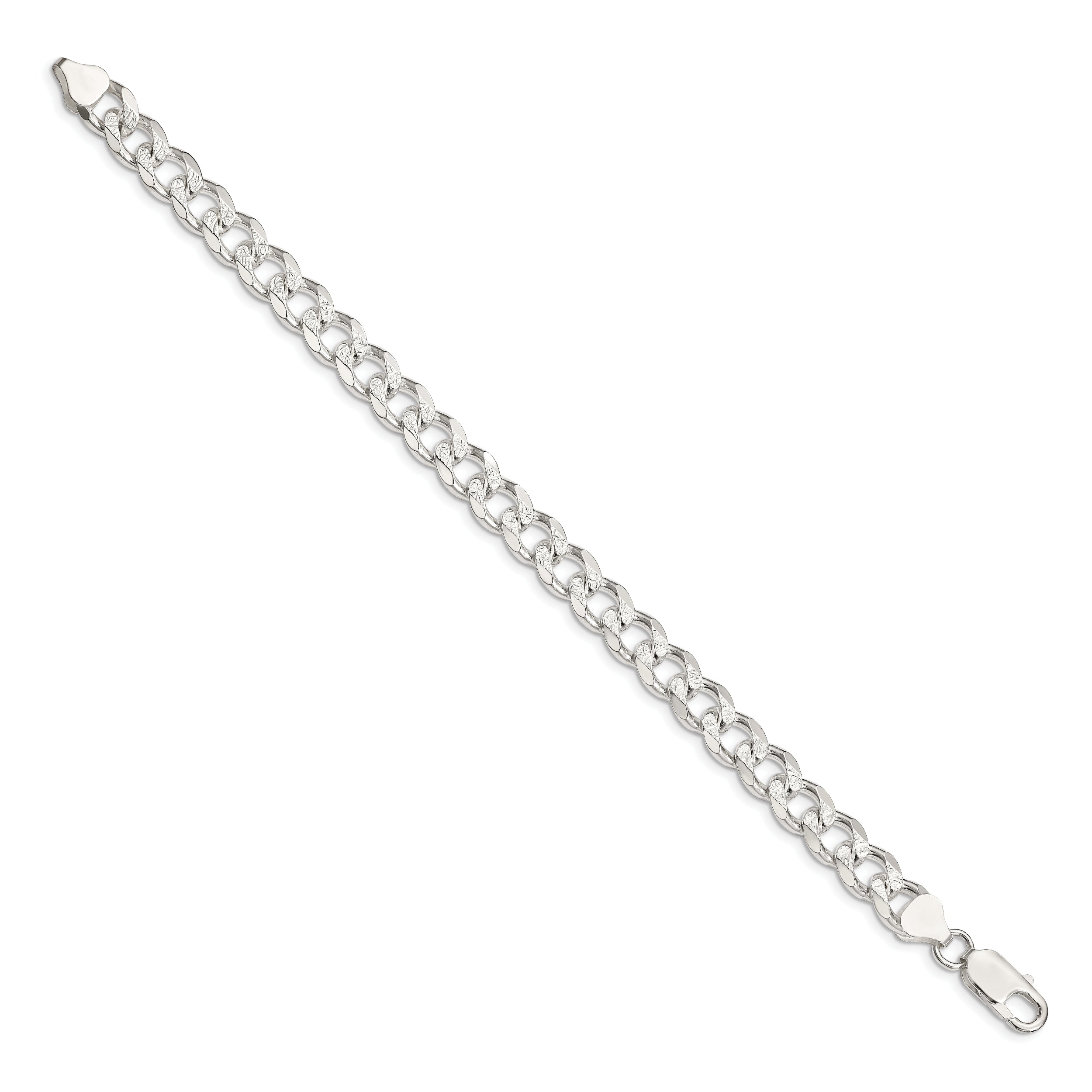 9 Inch Sterling Silver 8.3mm Pav Curb Chain Bracelet