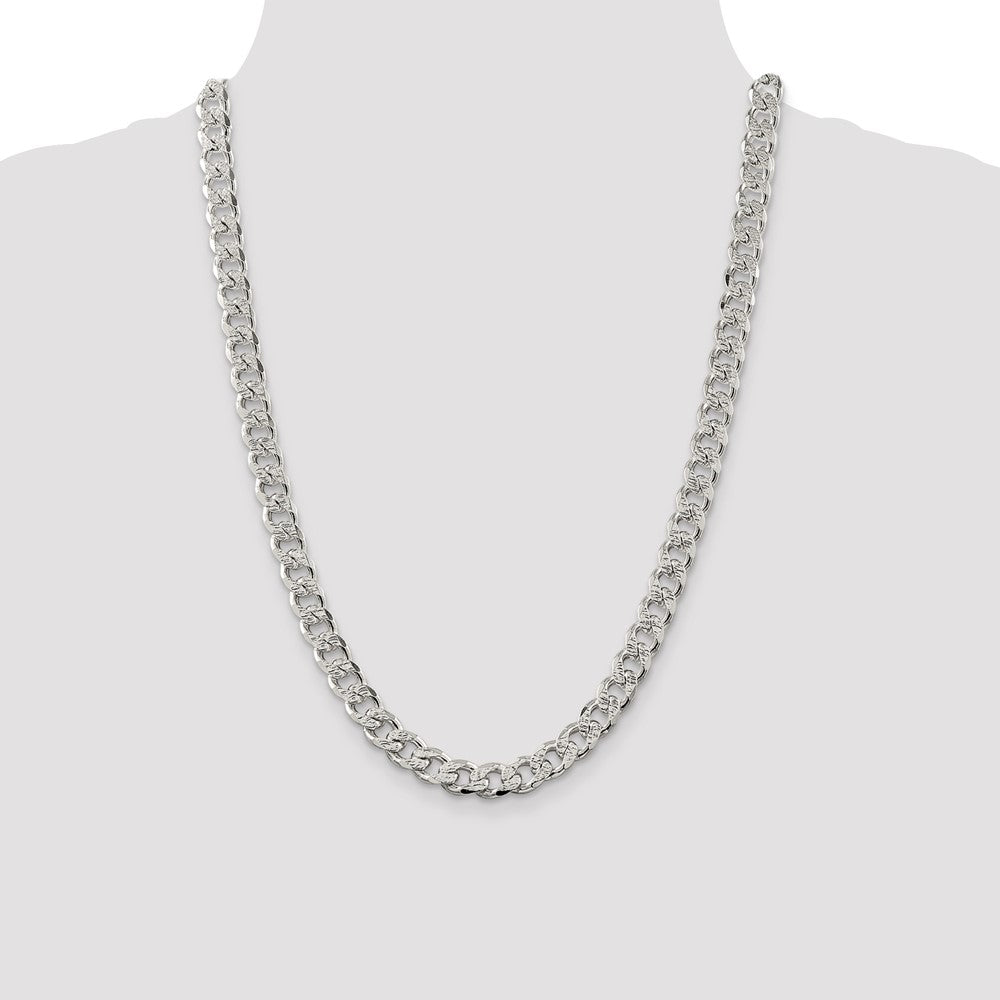 24 Inch Sterling Silver 9.3mm Pav Curb Chain Necklace