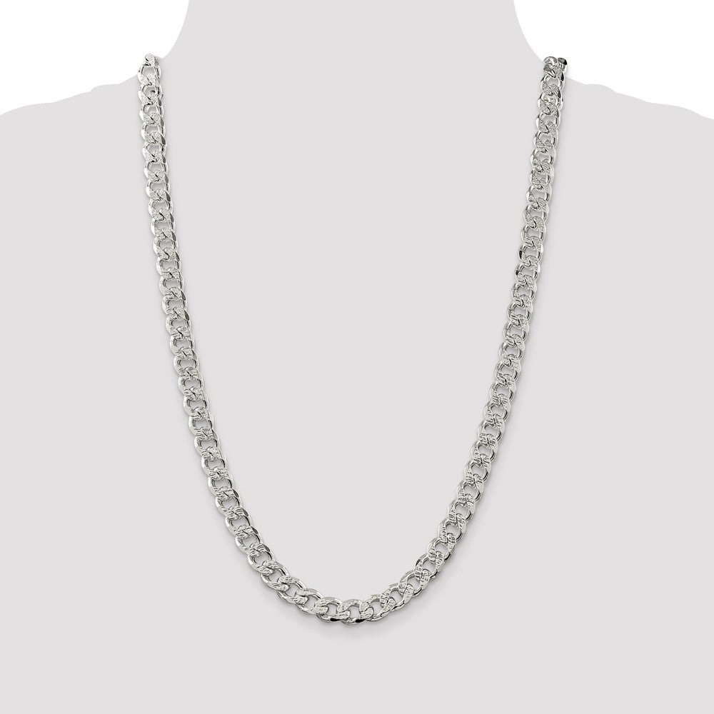 26 Inch Sterling Silver 9.3mm Pav Curb Chain Necklace