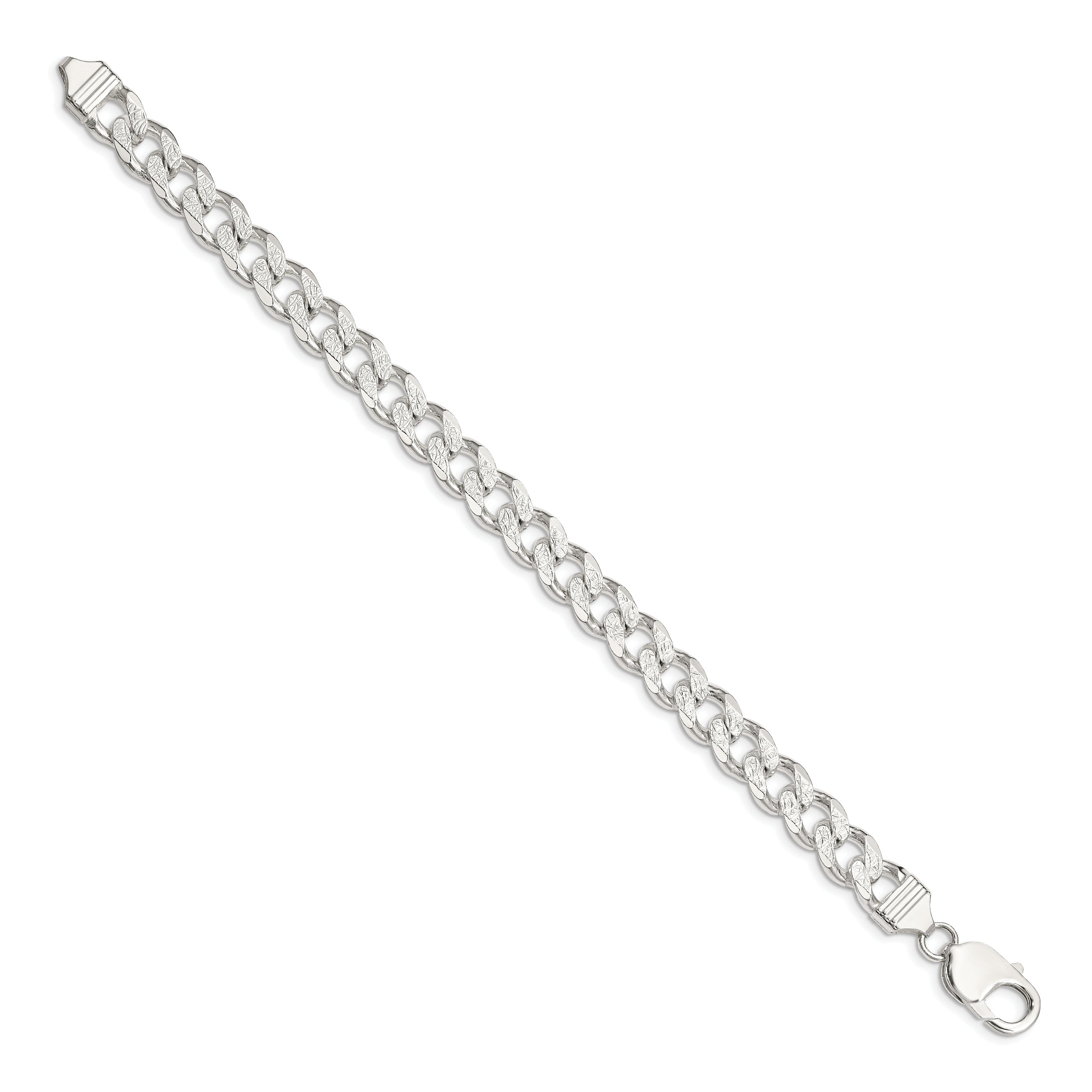 9 Inch Sterling Silver 9.3mm Pav Curb Chain Bracelet