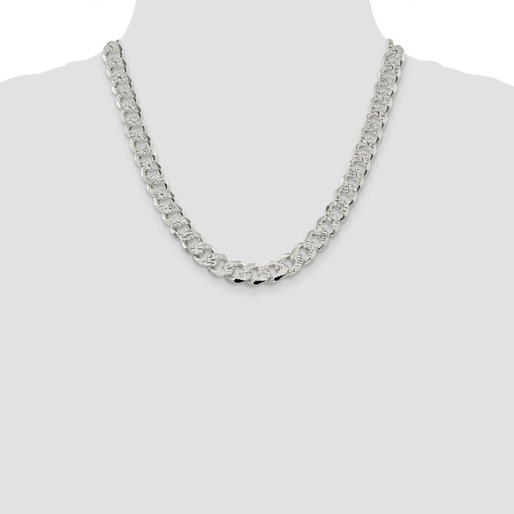 20 Inch Sterling Silver 11.0mm Pav Curb Chain Necklace