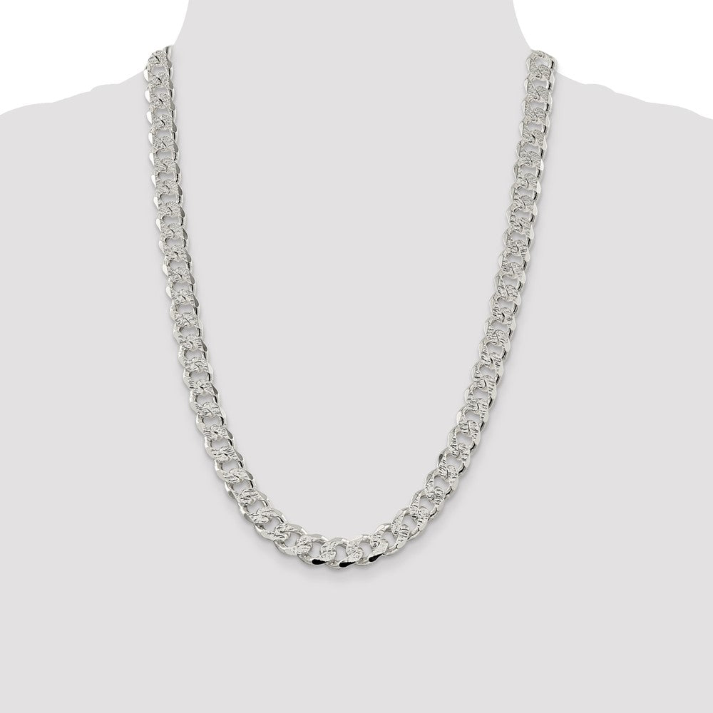24 Inch Sterling Silver 11.0mm Pav Curb Chain Necklace