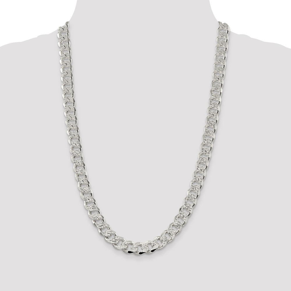26 Inch Sterling Silver 11.0mm Pav Curb Chain Necklace
