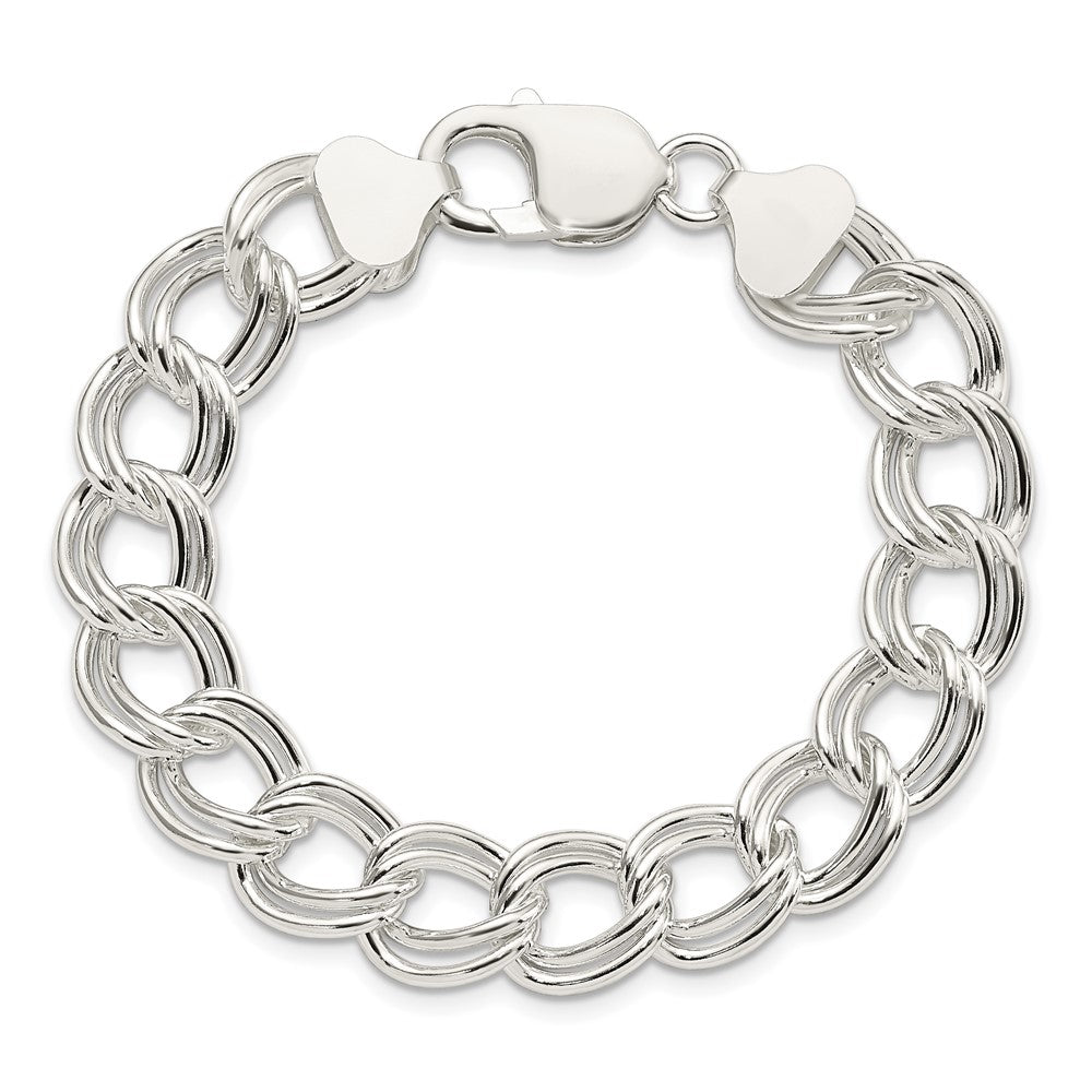 8 Inch Sterling Silver 11.5mm Solid Double Link Charm Bracelet