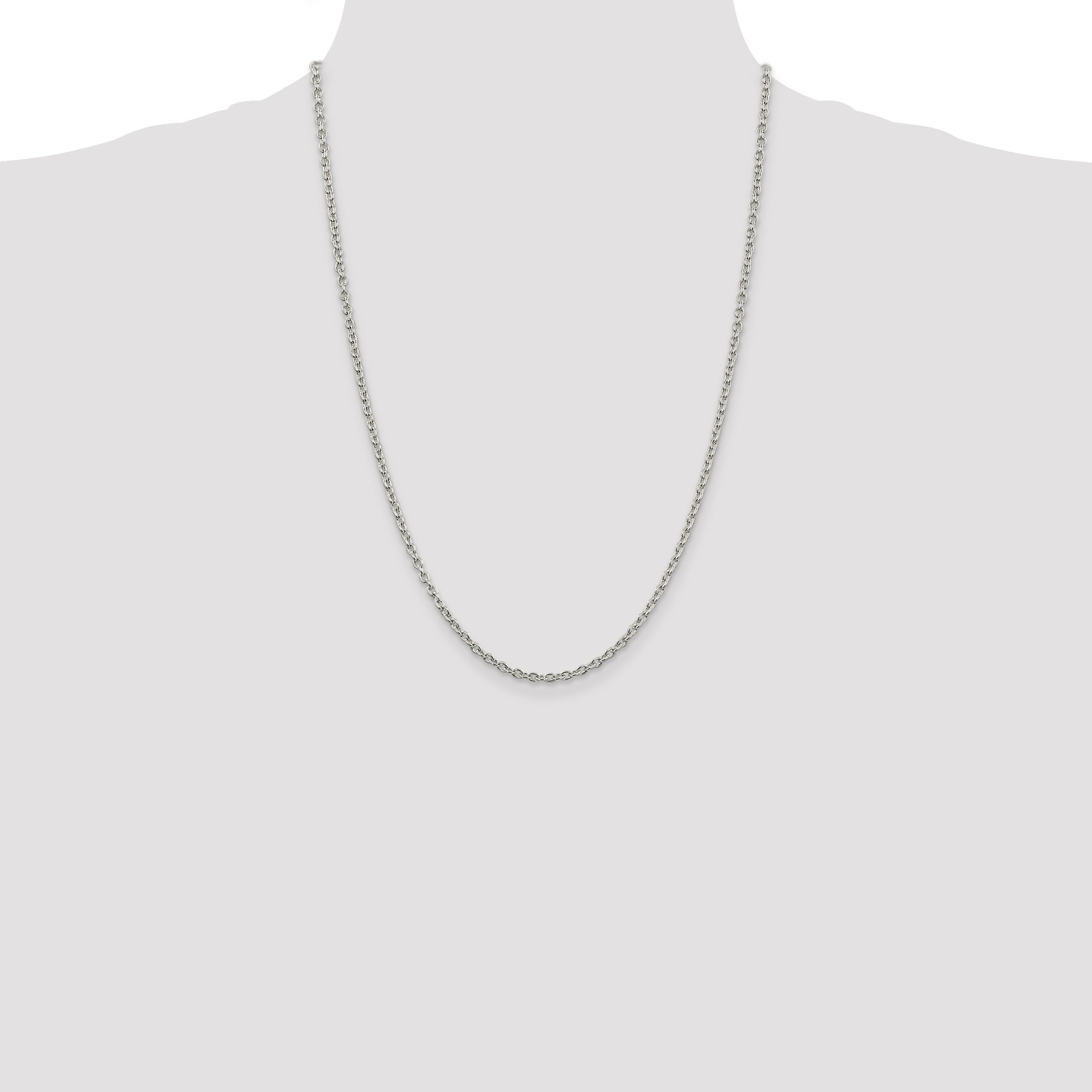 24 Inch Sterling Silver Rhodium-Plated 2.75mm Cable Chain Necklace