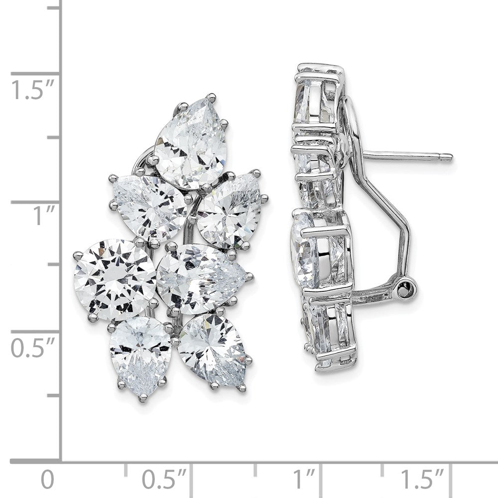 Sterling Silver Cheryl M Rhodium-Plated Fancy Brilliant-Cut Cz Cluster Omega Back Earrings