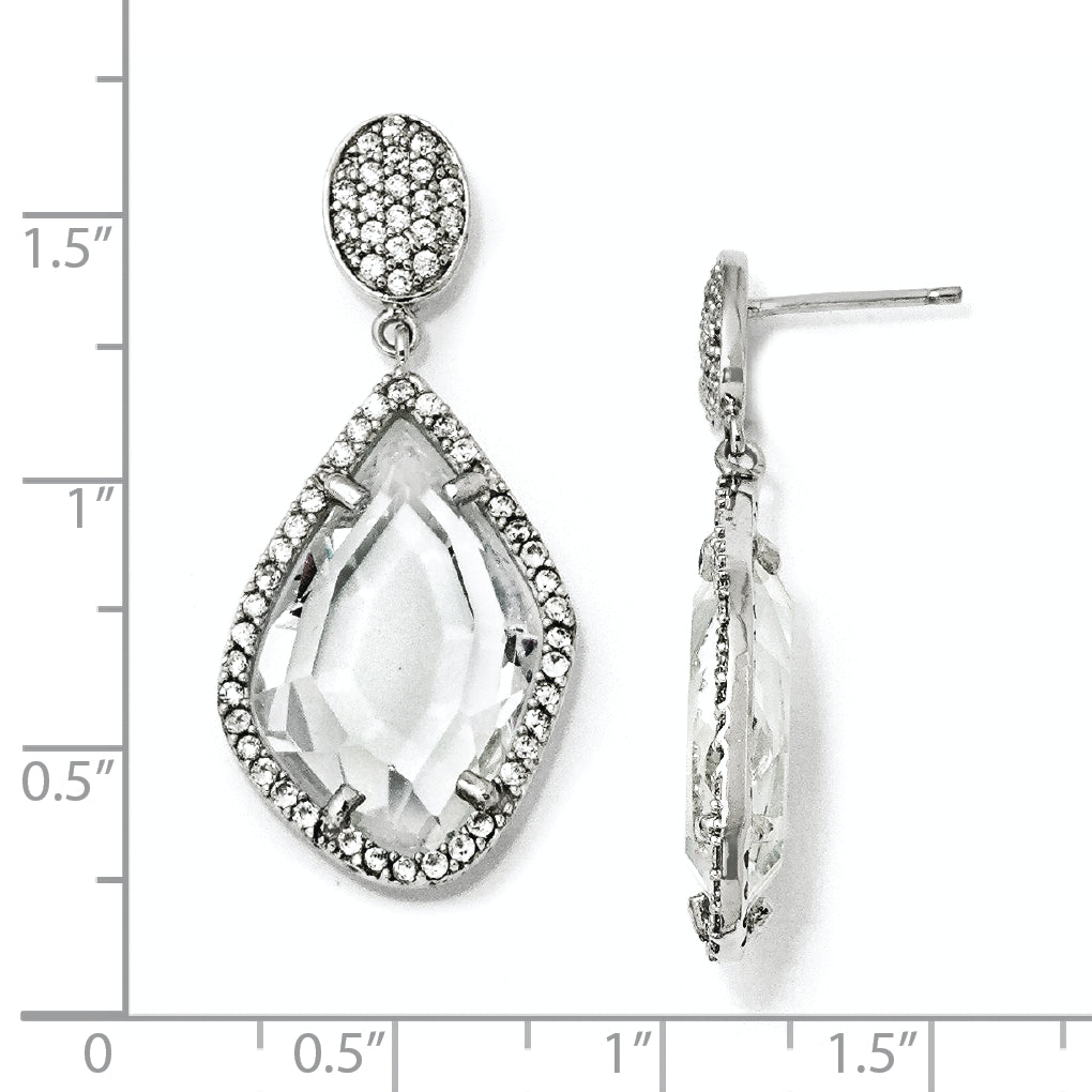 Sterling Silver Cz Post Dangle Earrings