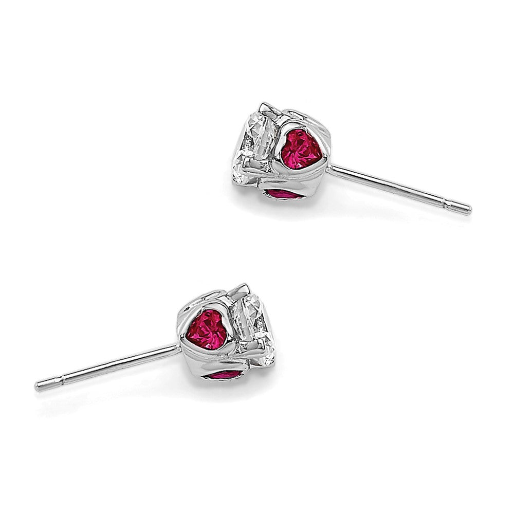 Sterling Silver Cheryl M Rhodium-Plated Brilliant-Cut Lab Created Ruby And White Cz With Heart Sides Stud Post Earrings