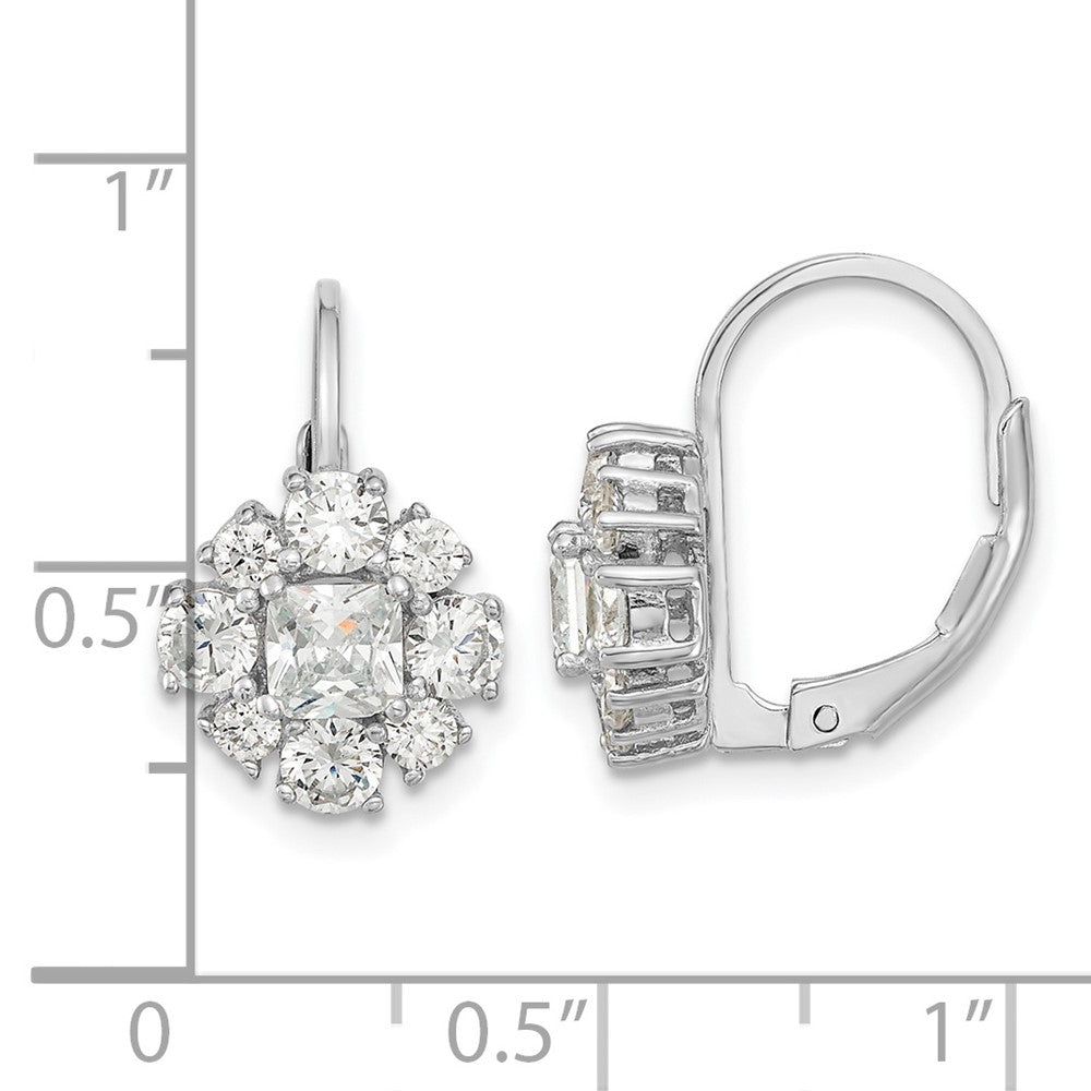Sterling Silver Cheryl M Rhodium-Plated Princess-Cut And Brilliant-Cut Cz Leverback Earrings