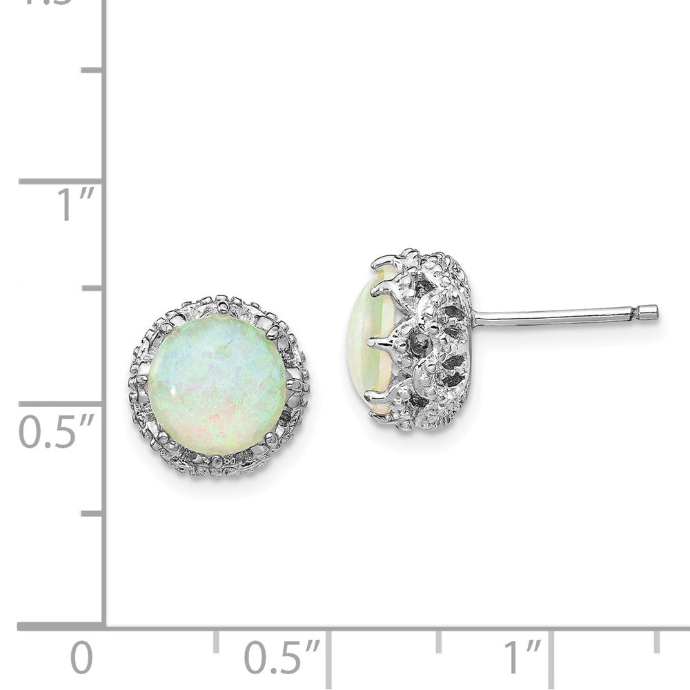 Sterling Silver Cheryl M Rhodium-Plated Cabochon Lab Created Opal And Brilliant-Cut Cz Post Stud Earrings