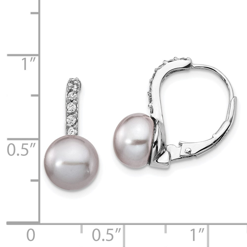 Sterling Silver Cheryl M Rhodium-Plated Grey Freshwater Cultured Pearl And Brilliant-Cut Cz Leverback Earrings