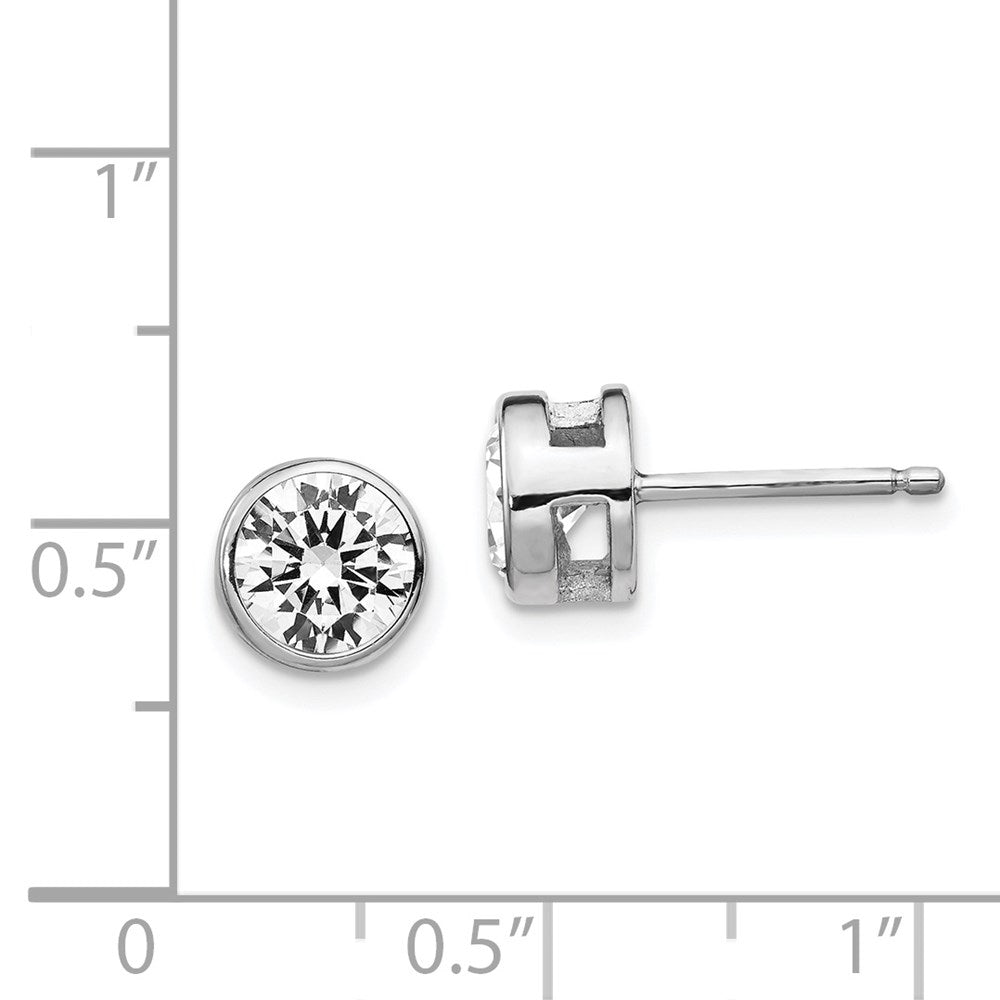 Sterling Silver Cheryl M Rhodium-Plated Brilliant-Cut 7mm Cz Bezel Stud Post Earrings