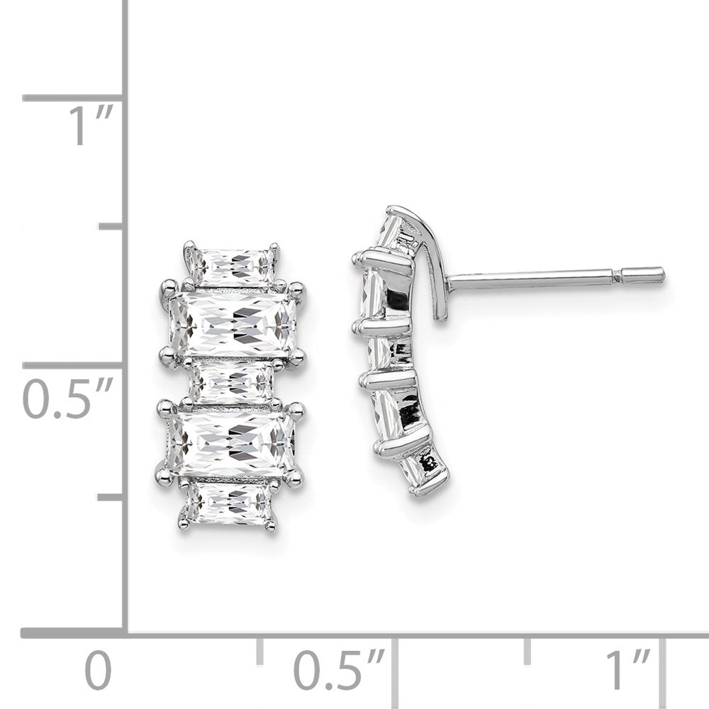 Sterling Silver Cheryl M Rhodium-Plated Emerald-Cut Cz Post Earrings