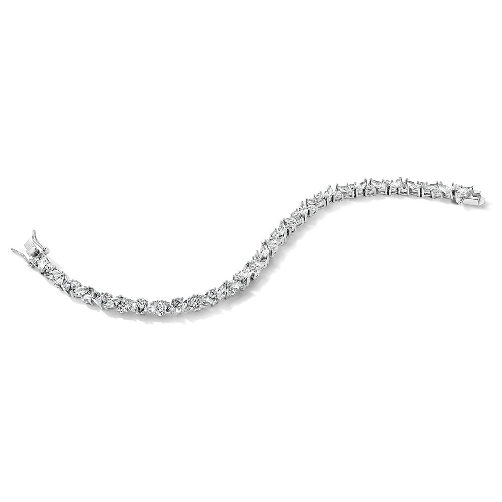 Sterling Silver Cheryl M Rhodium-Plated Fancy Brilliant-Cut And Marquise-Cut Cz 7.25 Inch Bracelet
