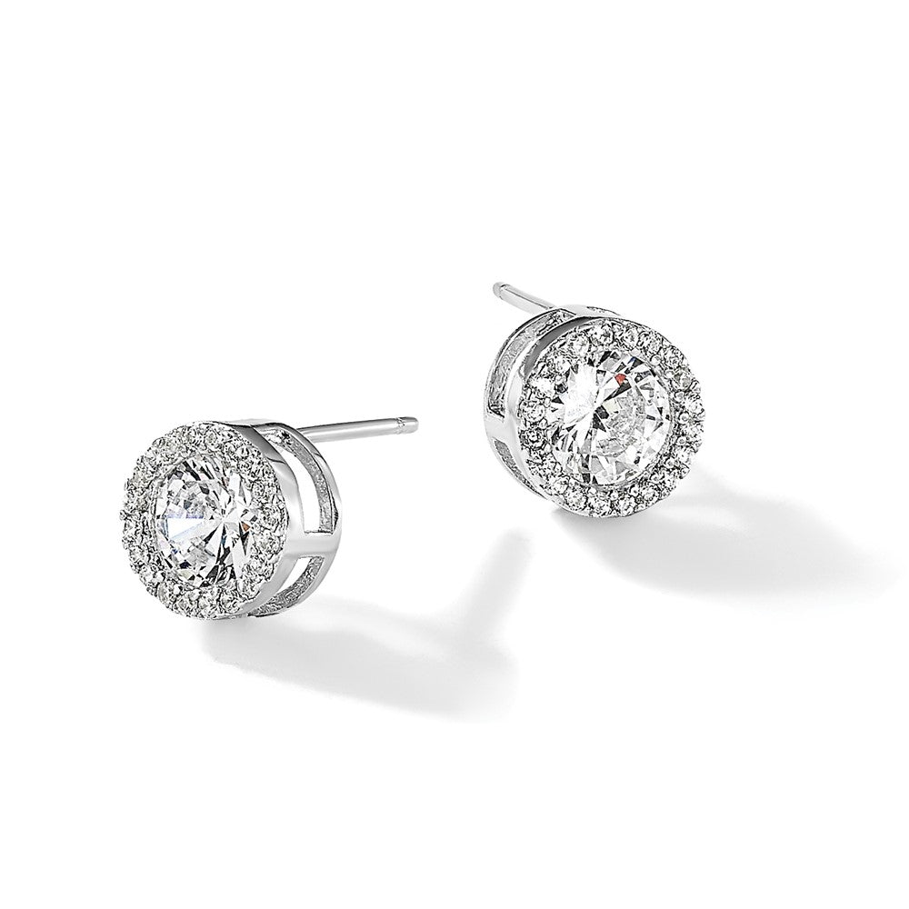 Sterling Silver Cheryl M Rhodium-Plated Brilliant-Cut Cz Halo Post Earrings
