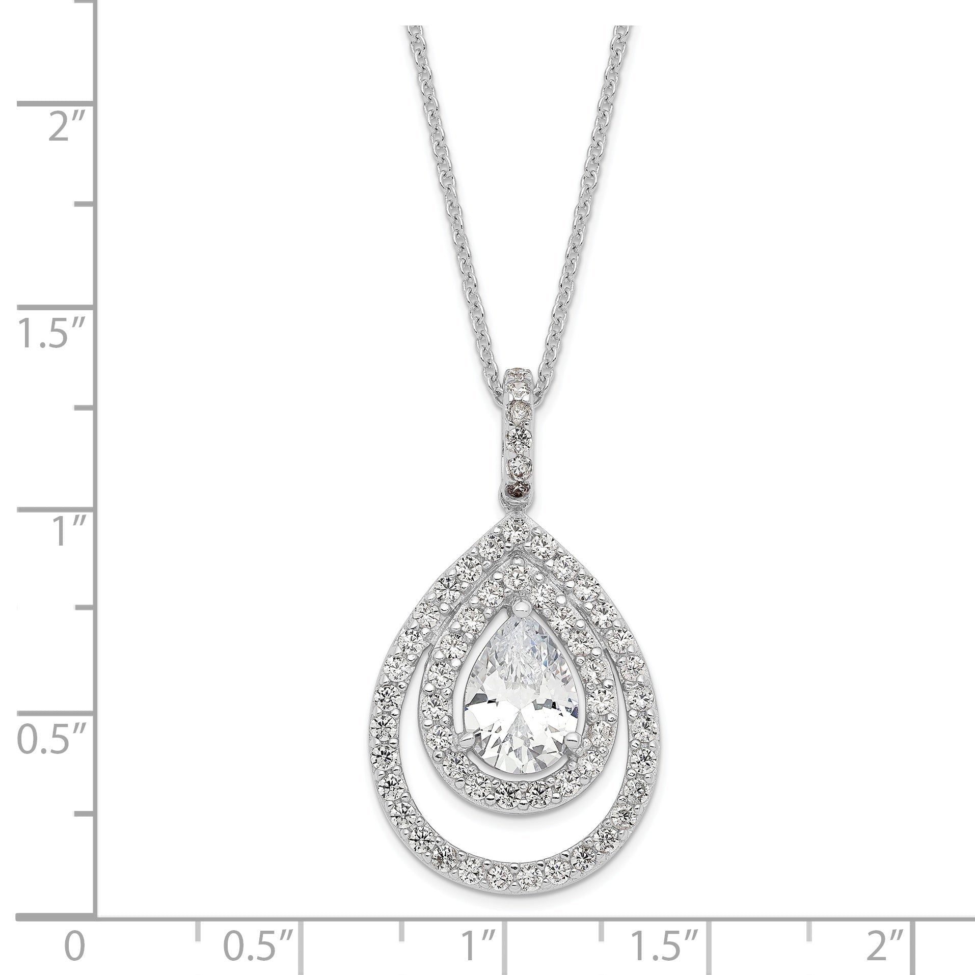 Sterling Silver Cheryl M Rhodium-Plated Brilliant-Cut Cz Double Halo Pear Shaped 18 Inch Necklace