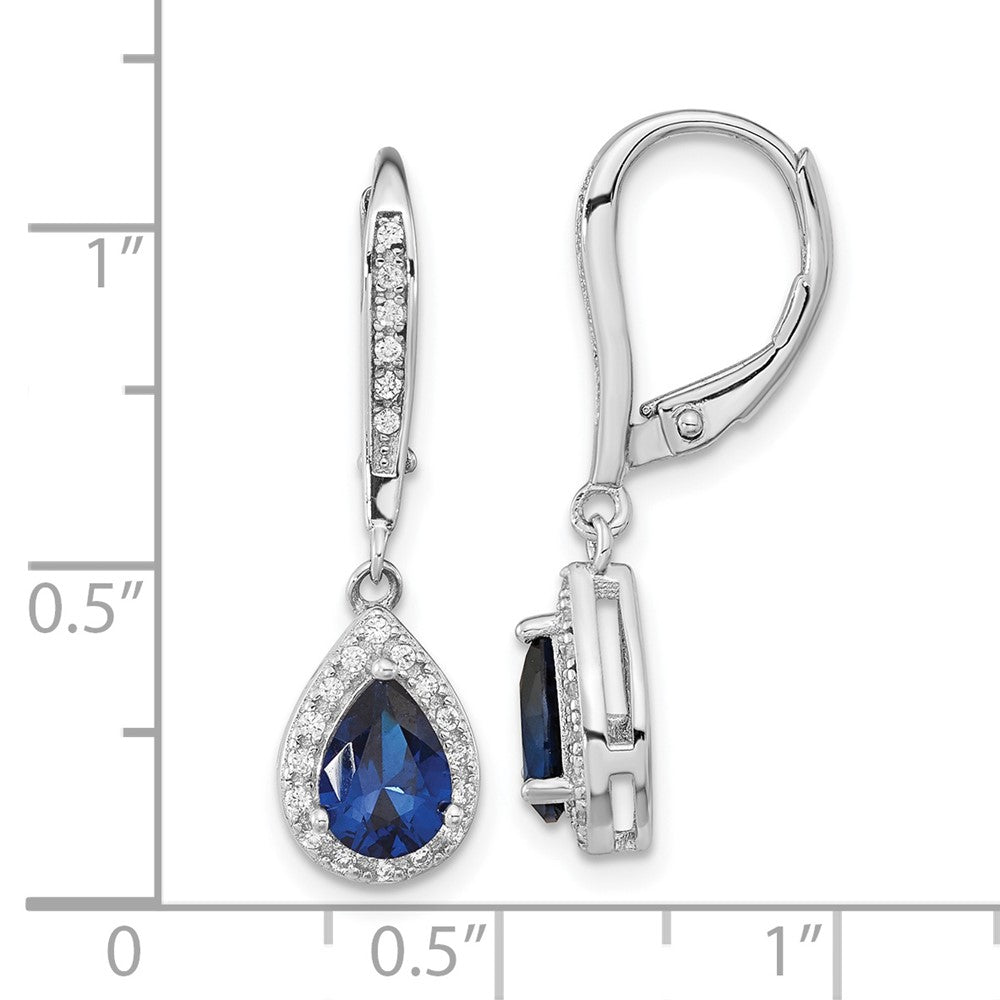 Sterling Silver Cheryl M Rhodium-Plated Brilliant-Cut Lab Created Dark Blue Spinel And White Cz Leverback Dangle Earrings