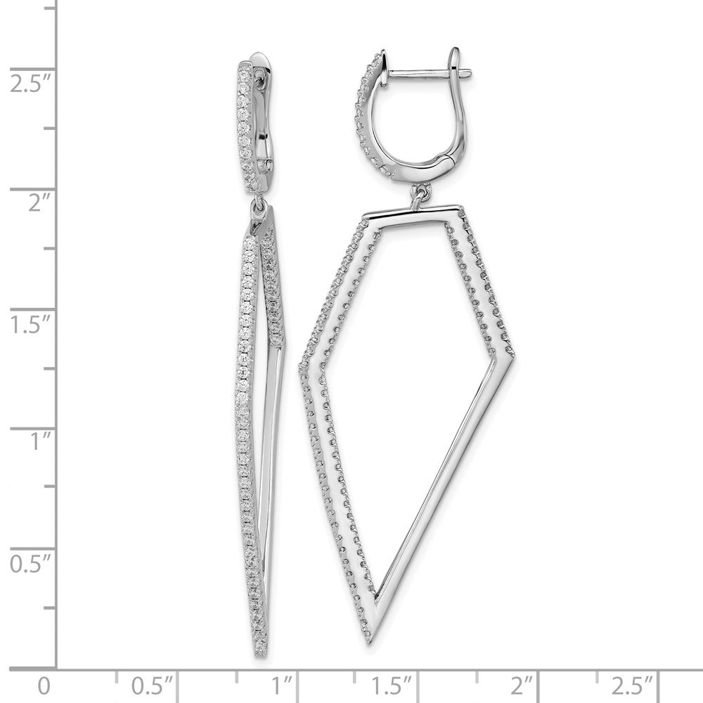 Sterling Silver Cheryl M Rhodium-Plated Brilliant-Cut Clear Cz Hinged Hoop With Geometric Dangle Earrings