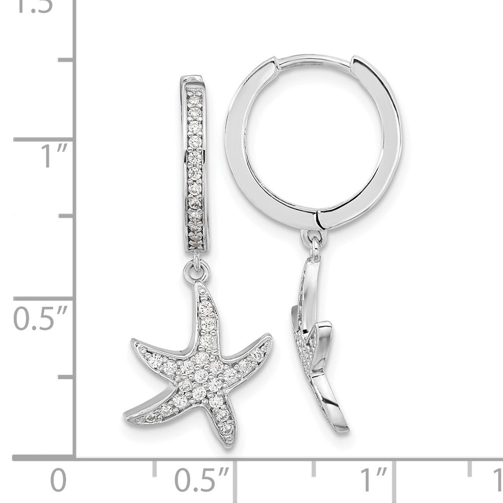 Sterling Silver Cheryl M Rhodium-Plated Brilliant-Cut Cz Starfish Hoop Dangle Earrings