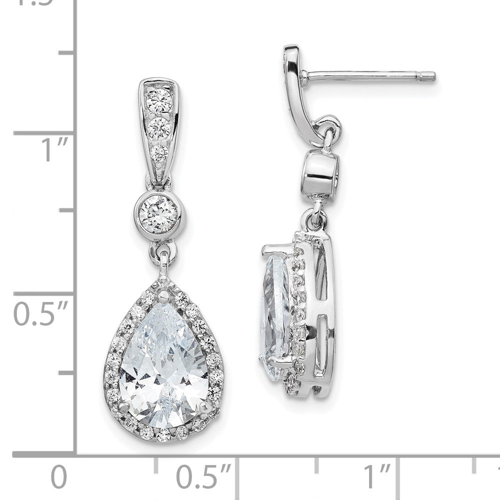 Sterling Silver Cheryl M Rhodium-Plated Brilliant-Cut Cz Teardrop And Bezel Halo Post Dangle Earrings