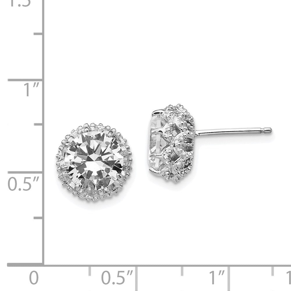 Sterling Silver Cheryl M Rhodium-Plated Brilliant-Cut Cz Round Post Earrings