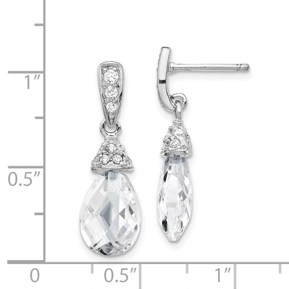 Sterling Silver Cheryl M Rhodium-Plated Faceted Briolette And Brilliant-Cut Cz Post Dangle Earrings