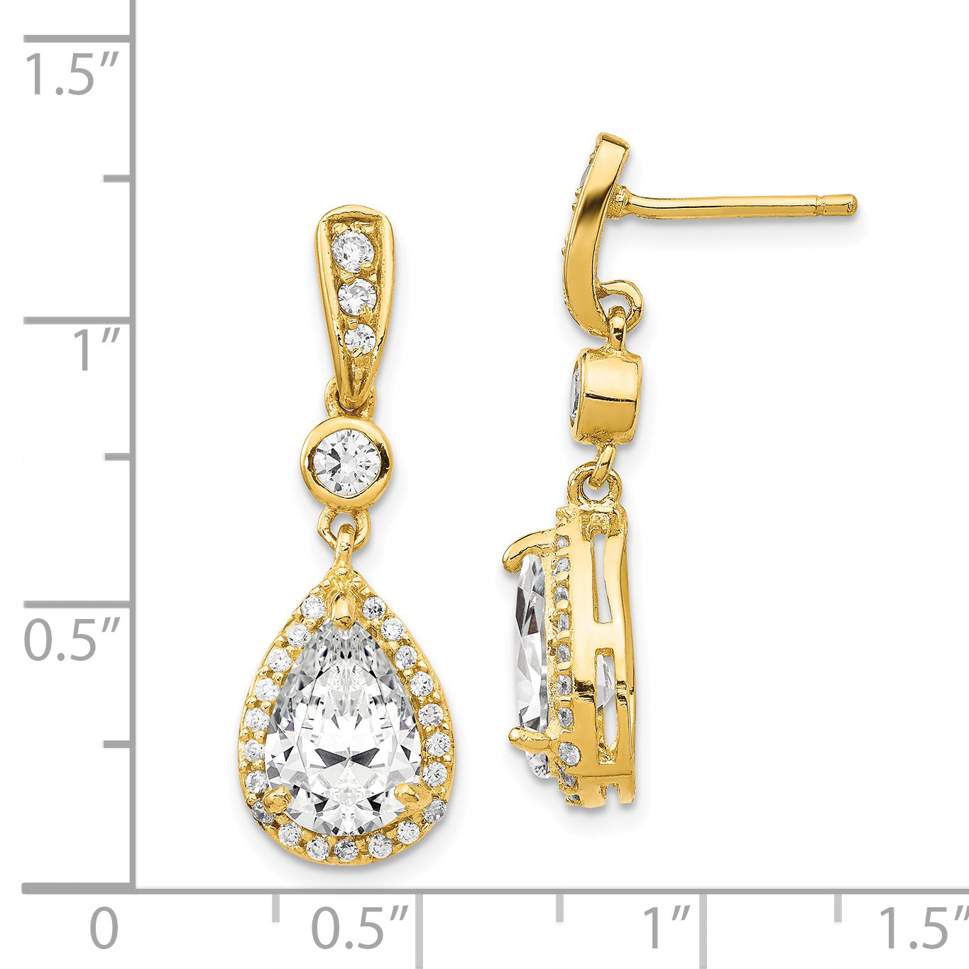Sterling Silver Cheryl M Gold-Plated Brilliant-Cut Cz Teardrop And Bezel Halo Post Dangle Earrings