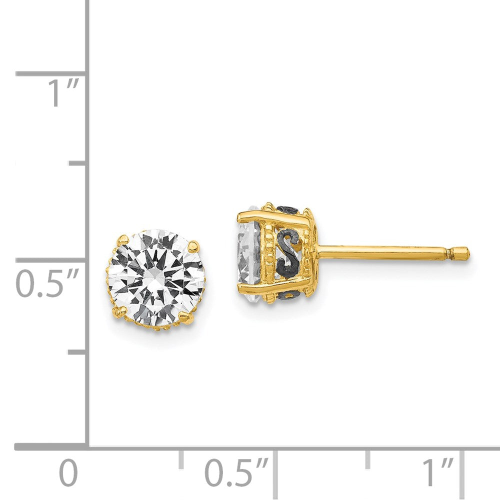 Sterling Silver Cheryl M Gold-Plated With Black Rhodium Accent Brilliant-Cut 6.5mm Cz Stud Post Earrings